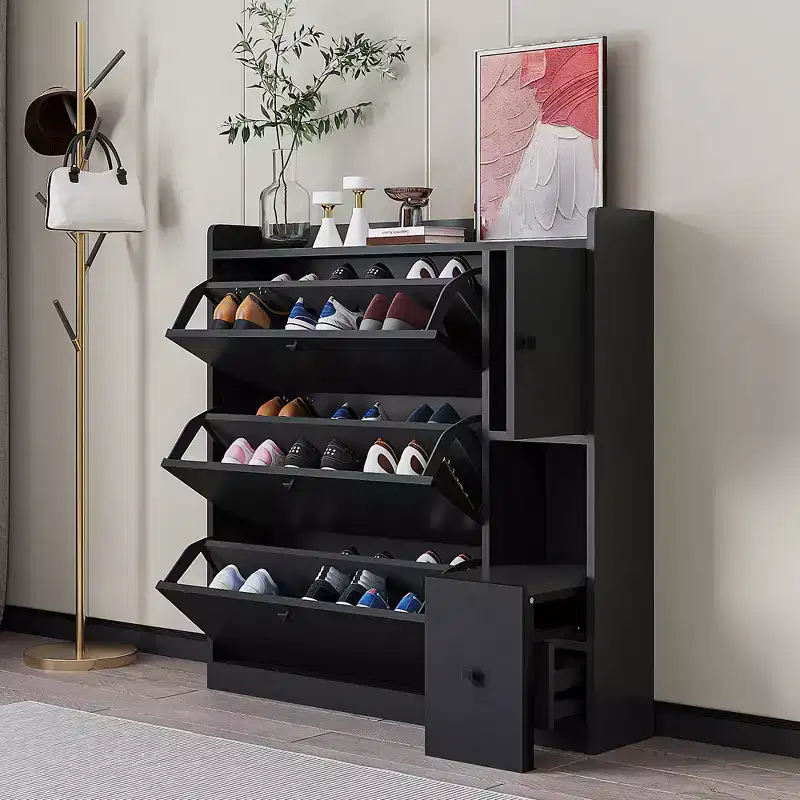 Shoe Cabinet with 3 Flip Drawers & Pull-Down Seat, Holds 12 Pairs, 47