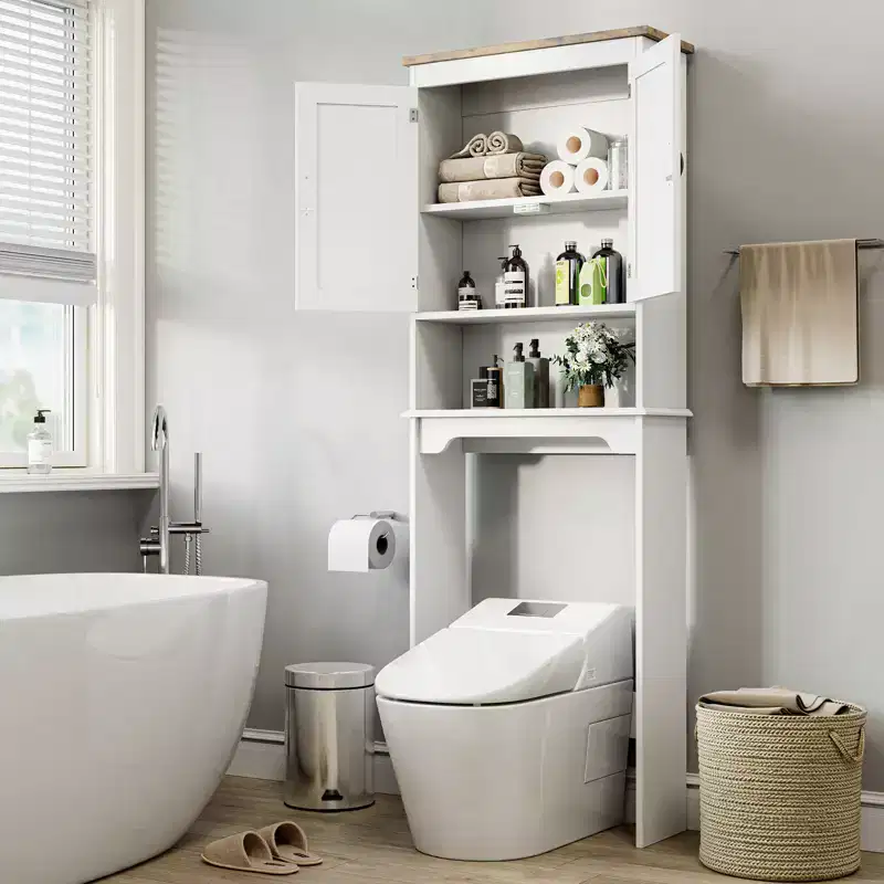 Over The Toilet Storage Cabinet with Double Doors & Adjustable Shelves, 66 in Bathroom Space Saver