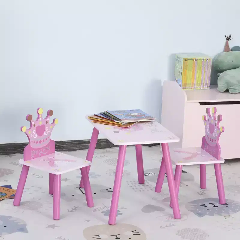 Whisen Kids Table & Chair Set, Toddler Desk Set with MDF & Pinewood Table, Safe Round Edge Design - Pink