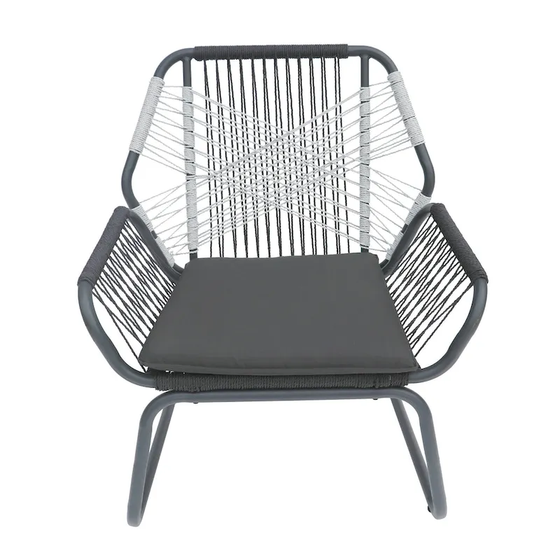 Ciao 3 Piece Outdoor Set, 2 Chairs, 1 Table, Gray Woven Rope and Steel