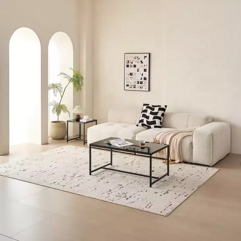 Black Tempered Glass Coffee Table with Metal Legs, Modern Center Table for Living Room