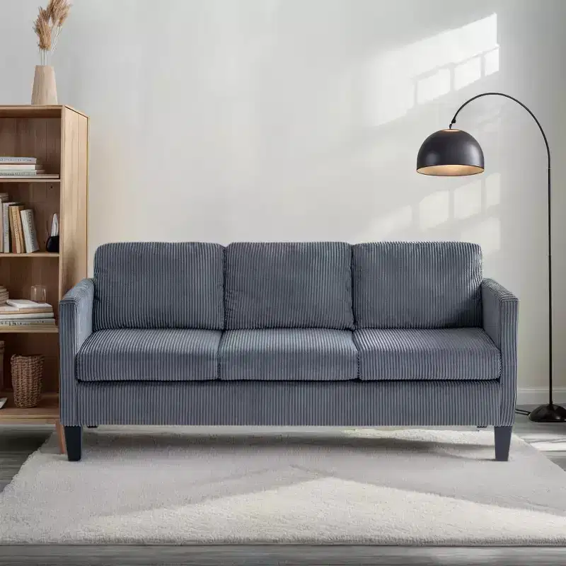 MAYEERTY L Shaped Sofa with Padded Corduroy Modern Luxury Appearance for Living Room Gray