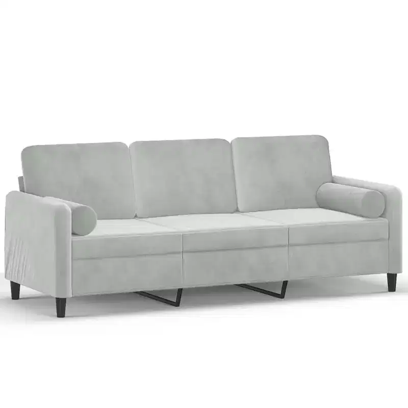 vidaXL 3-Seater Sofa with Throw Pillows Light Gray 70.9 Velvet