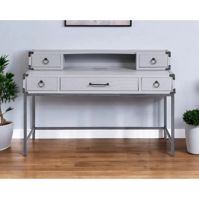 54 Gray Wood Writing Desk With Five Drawers