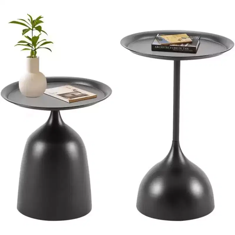 End Table Set of 2, Metal Round Coffee Tables Nightstand with Raised Edges, Modern Small End Table for Living Room Bedroom, Easy Assembly