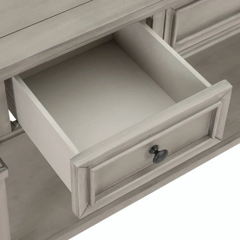 Retro Style Console Table with 3 Drawers and Open Bottom Shelf - Gray Wash