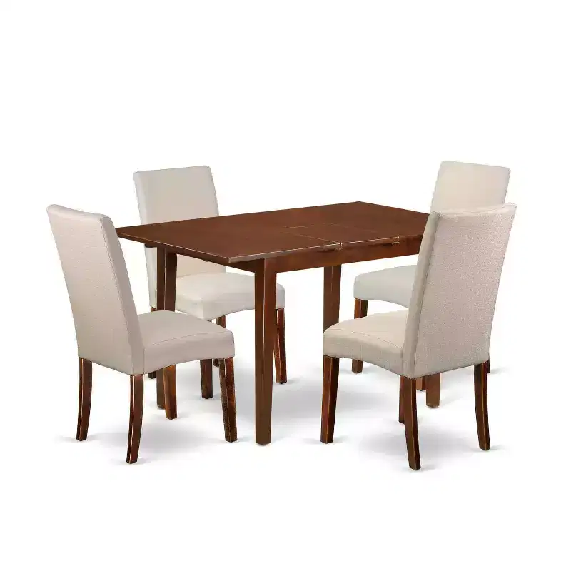 Rectangle Kitchen Table Set 5pc - 48/60 Table w/ Butterfly Leaf & 4 Chairs - Linen Fabric Cream