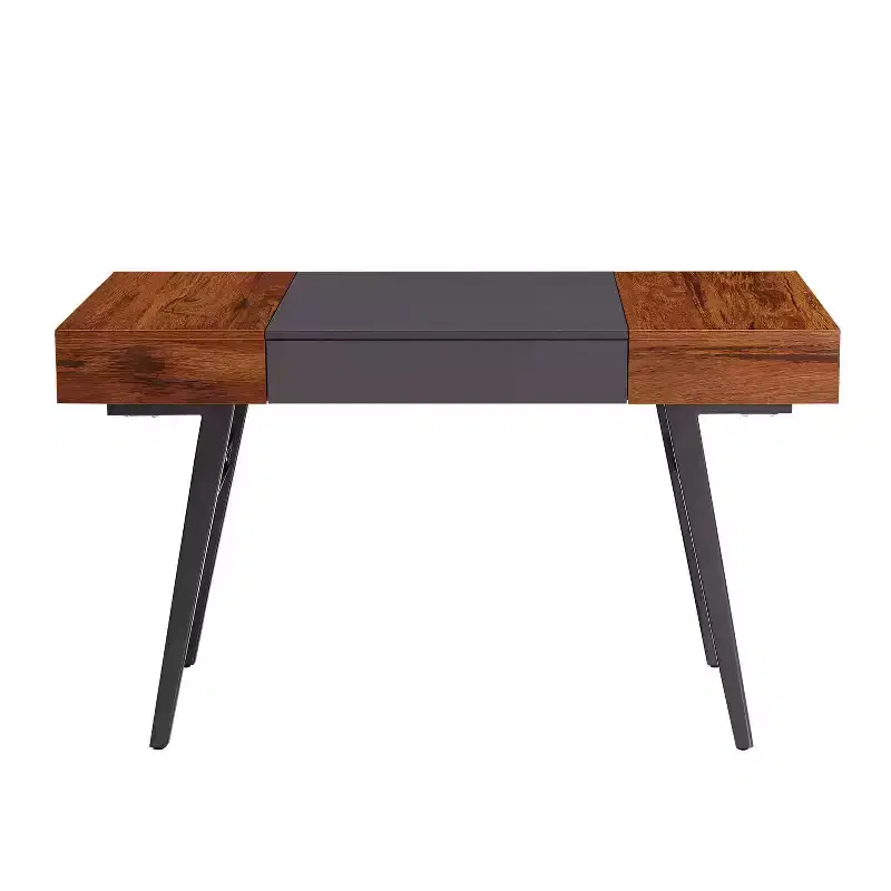 Techni Mobili Expandable Modern Desk with Storage Mahogany: Laminated MDF, Steel Frame, 5-Year Warranty
