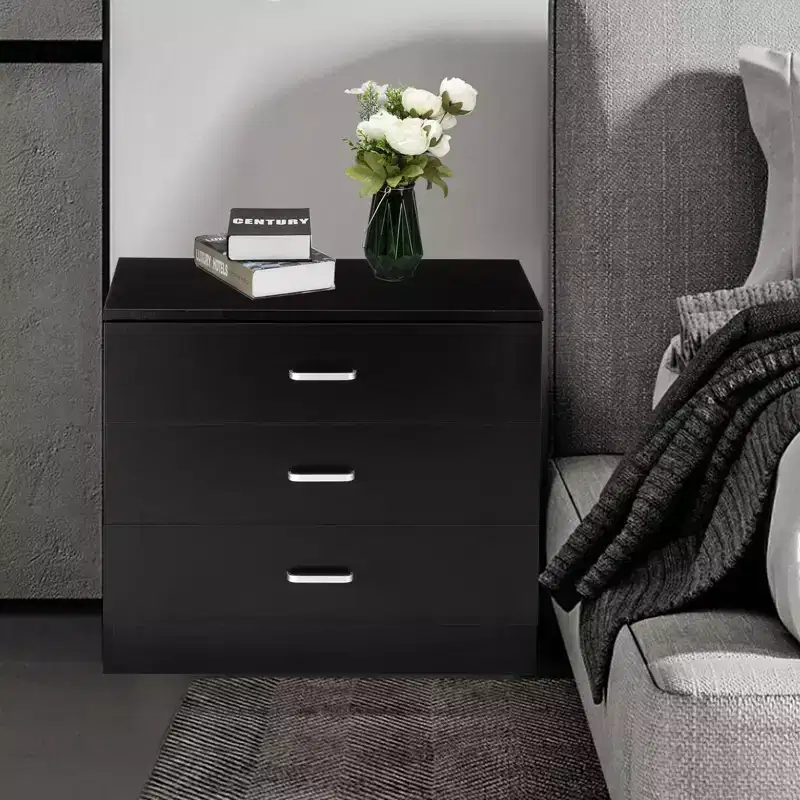 Karl Home 3-Drawer Black Particle Board 25.98in. W Chest of Drawer