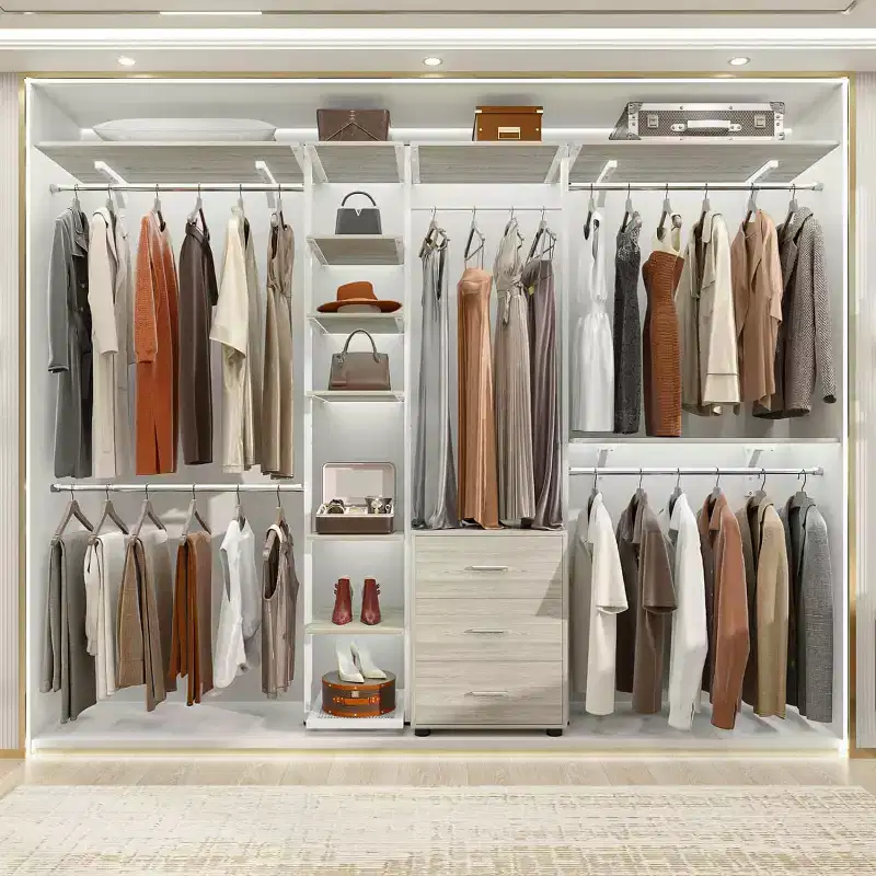 Closet Organizer System with Tower Shelving & 3 Drawers, 96
