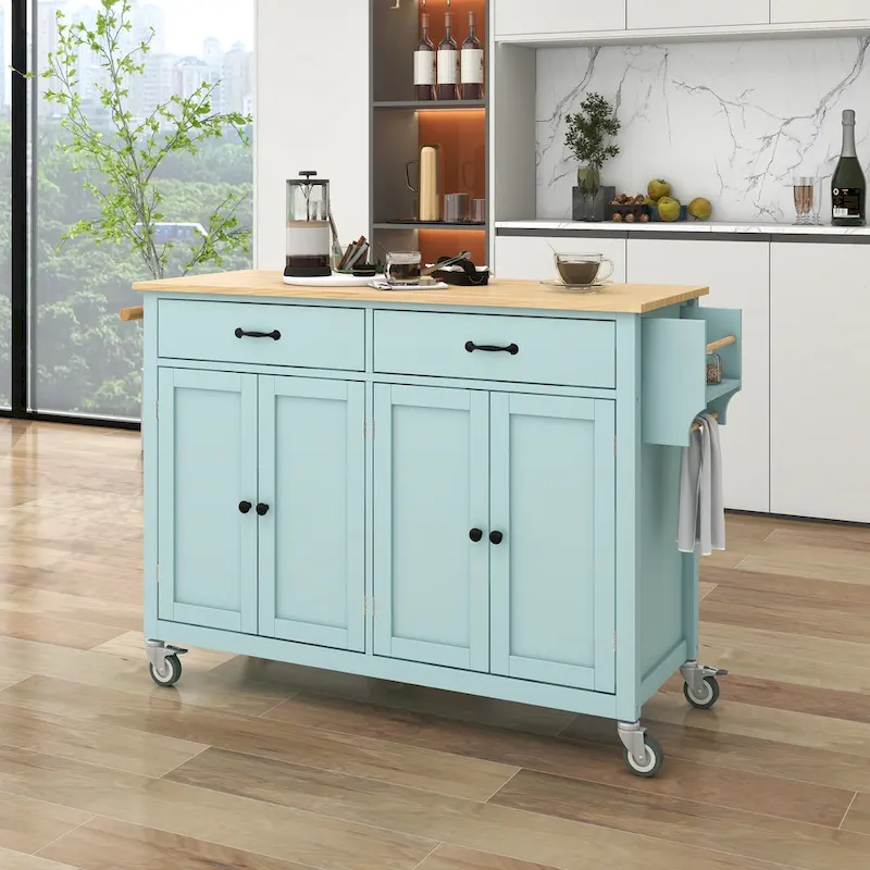 Kitchen Island Finish with Wood Top Kitchen Cart