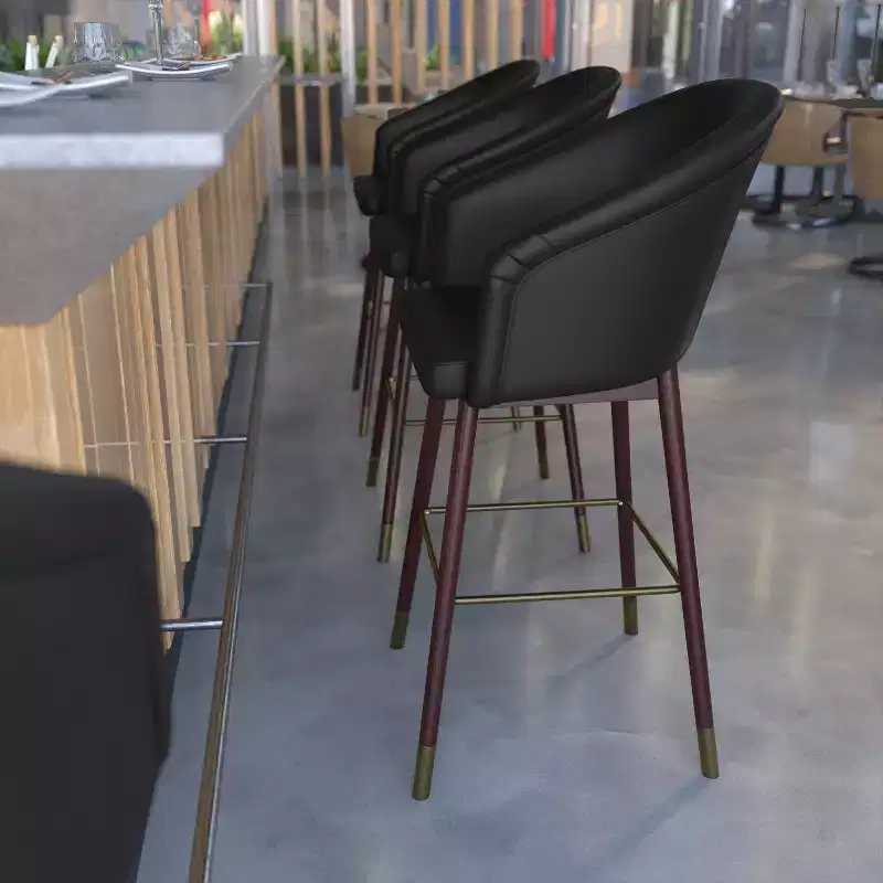 Upholstered Bar Height Dining Stool with Wood Frame