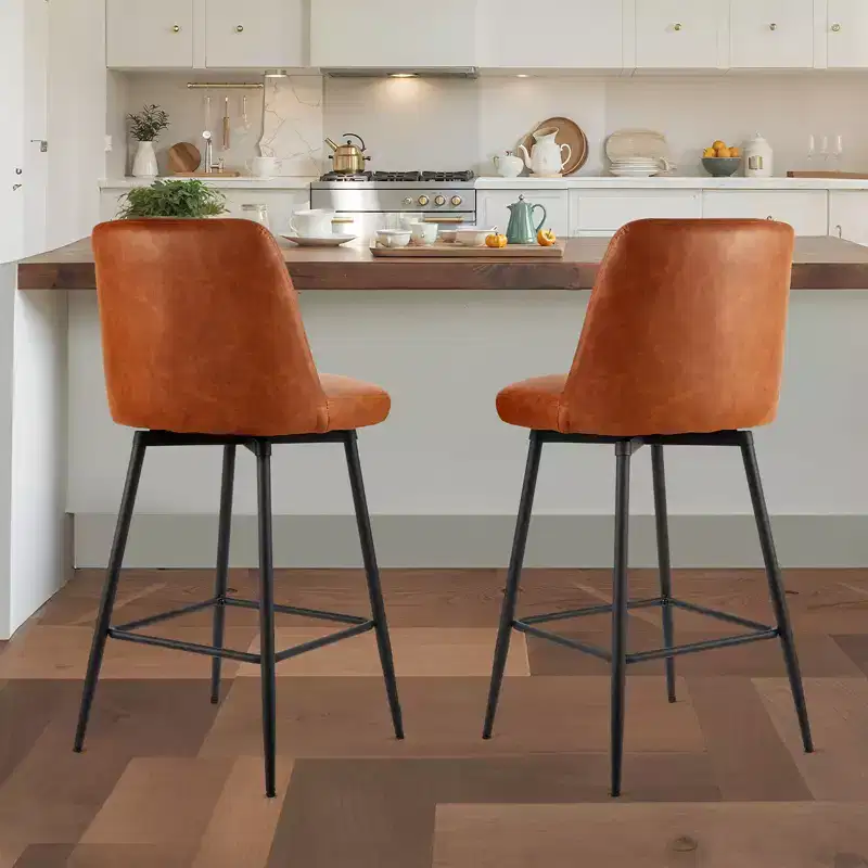 Bar Stool, 27 inch Counter Height Swivel Stools, Modern PU Leather Counter Barstool with Backrest and Metal Legs, Brown