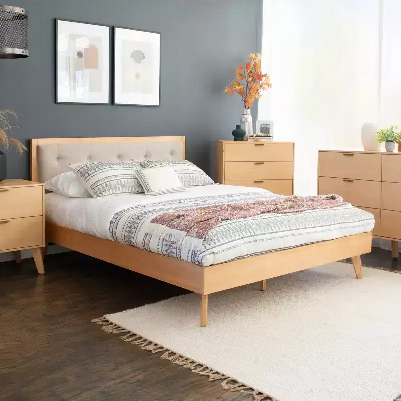 Linon Reid Queen Bed Natural