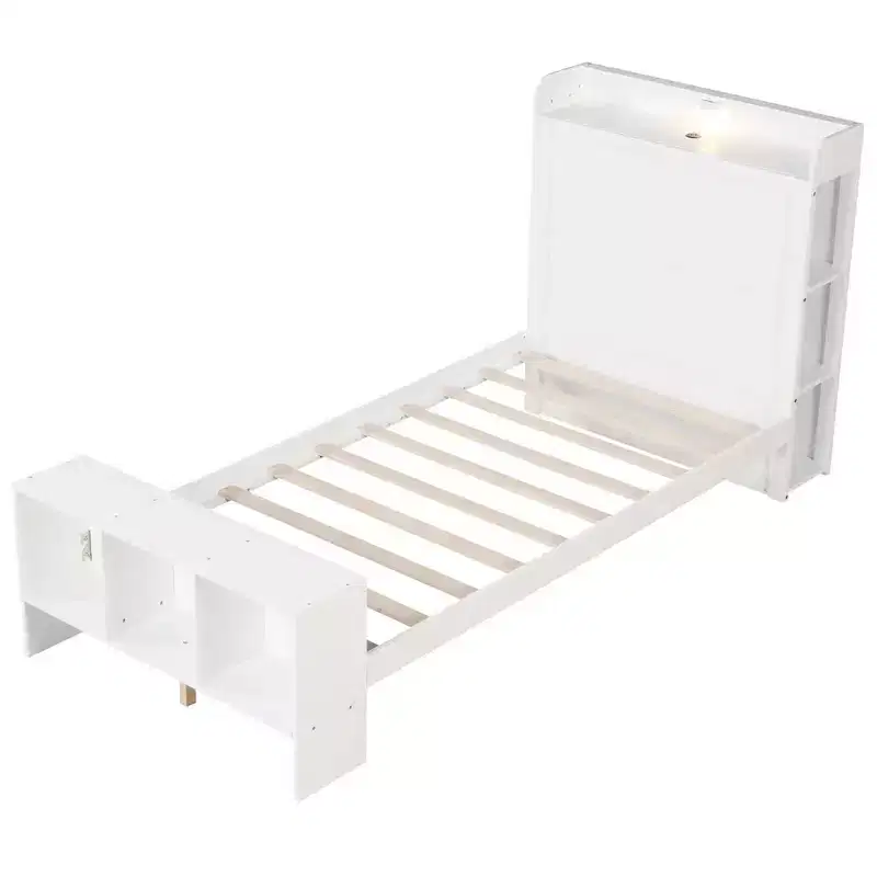 Costway Twin/Full Size Bed Frame with Storage Headboard & Footboard LED Bed Frame with 2 USB Ports
