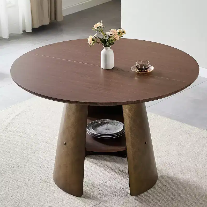 GDFStudio Ying Modern Wooden and Metal Round Dining Table