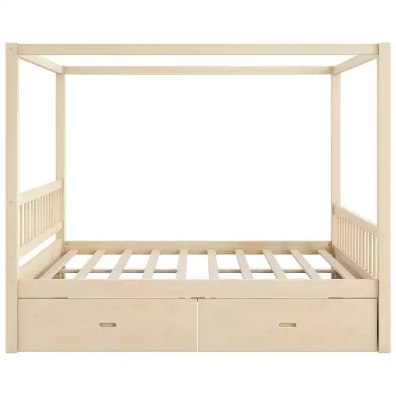 Zeus & Ruta Wooden Canopy Bed with Storage Drawers