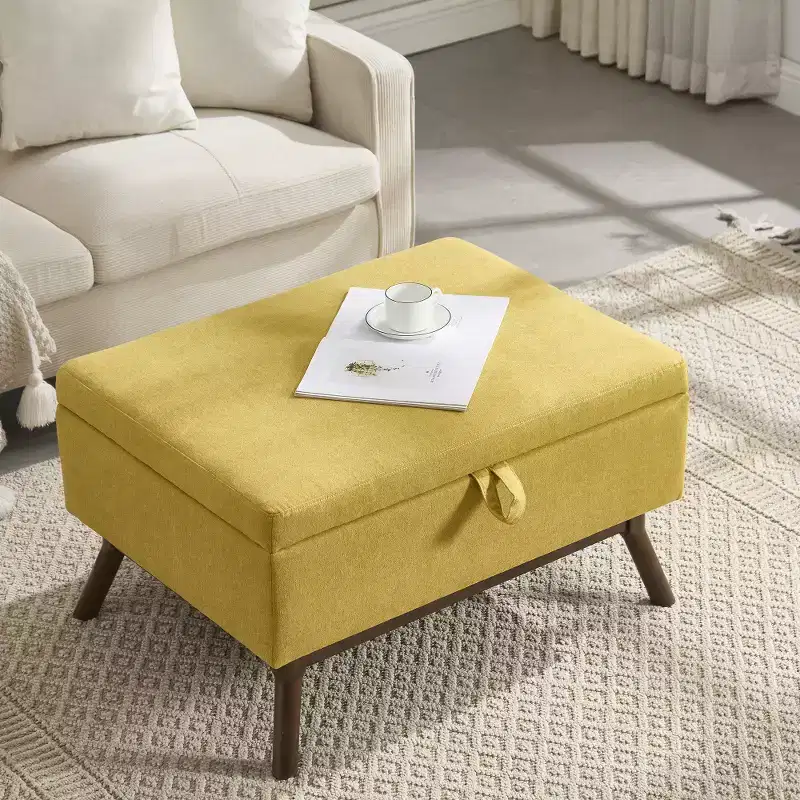 Zeus & Ruta Mid-Century Modern Square Upholstered Storage Ottoman Bench for Entryway, Living Room, or Family Space