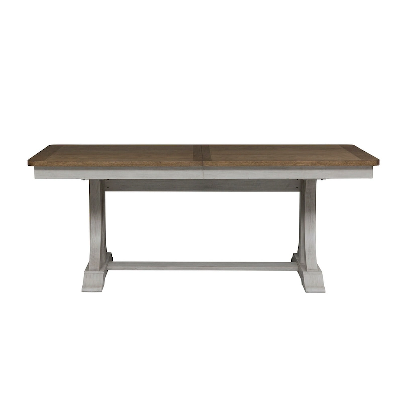 Farmhouse Reimagined Antique White with Chestnut Opt 5 Piece Trestle Table Set