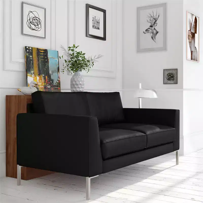 Commercial-Grade Faux Leather Sofa, Black