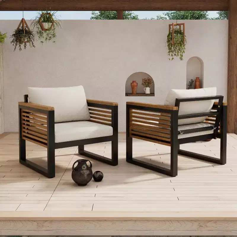 Christopher Knight Home Felina Outdoor Acacia Wood and Metal Club Chair with Water-Resistant Cushion, Teak/Beige