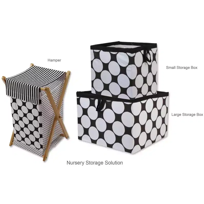 Dots/Pin Stripes Black/White Laundry Hamper with Wooden Frame