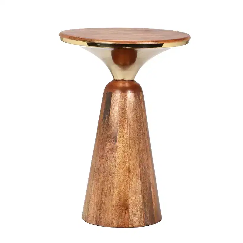 Christopher Knight Home Vera Mango Wood and Metal Round End Table, Gold/Walnut