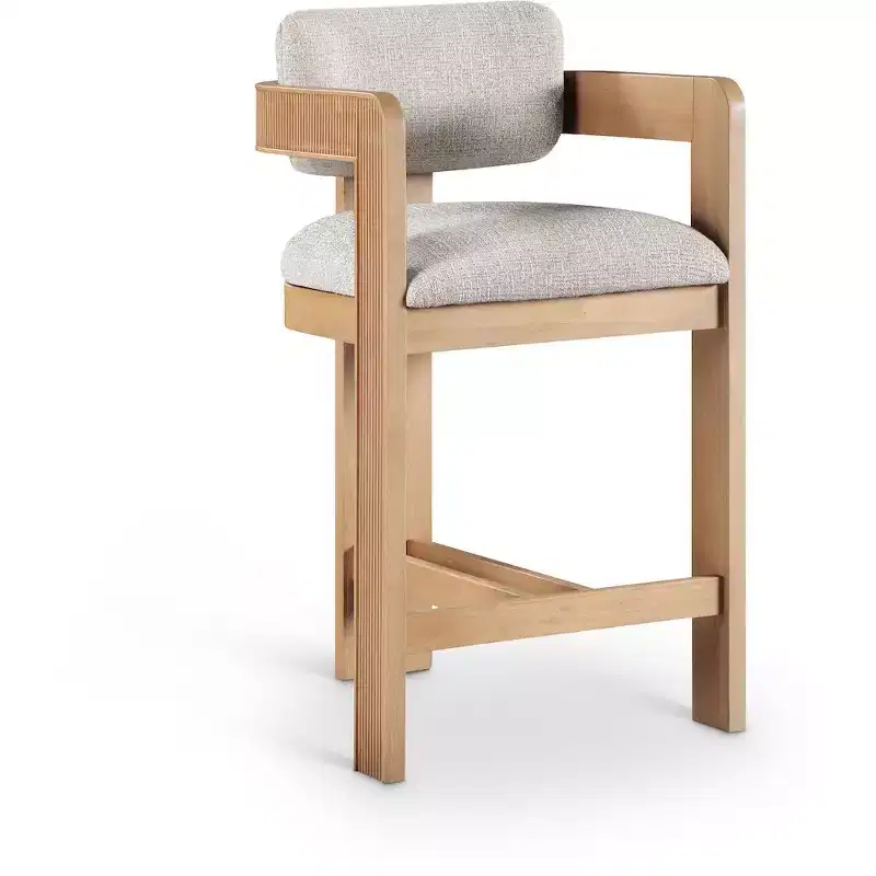 Beige Linen Textured Fabric Upholstered Counter Stool