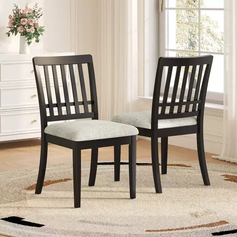 GDFStudio Yates 2-Piece Dining Chairs with Curved Wood Backrest and Gray Fabric Seat
