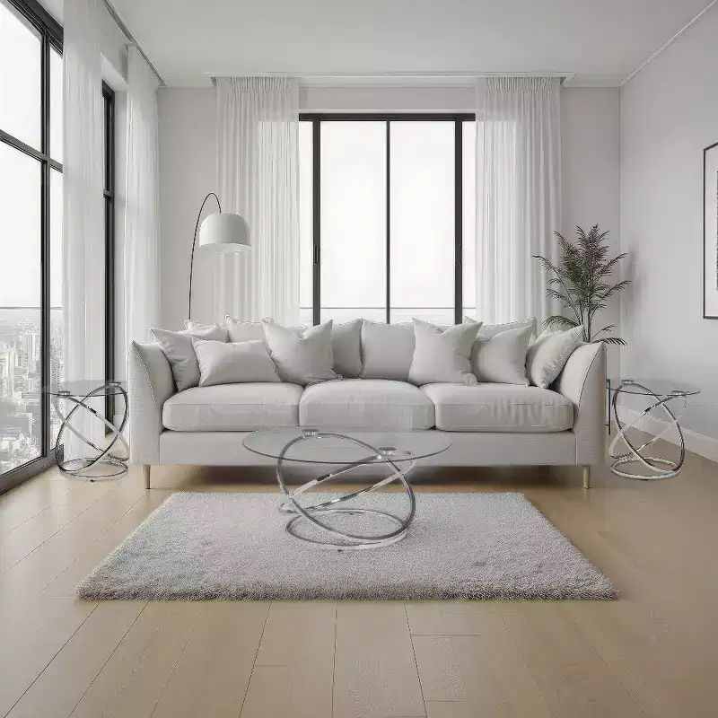 Royal Hampton 3-Piece Coffee and Side End Table Set | Round Glass Tops with Swirl Chrome Steel Bases