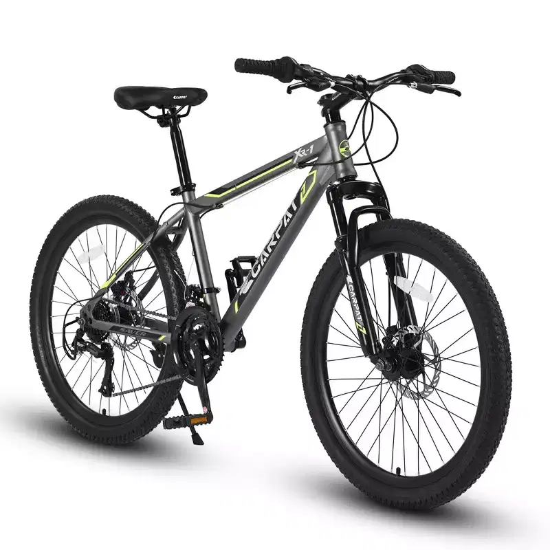 Okak 24IN Mountain Bike with Steel Frame, Kids Bike with Shimano 21 Speed, Daul Disc Brakes and Front Suspension, Bicycle for Teens