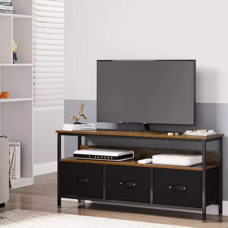 TV Stand with 3 Fabric Drawers for 55 Inch TV Entertainment Center with Storage Cabinets Media Console with Open Shelf Entertainment Stand
