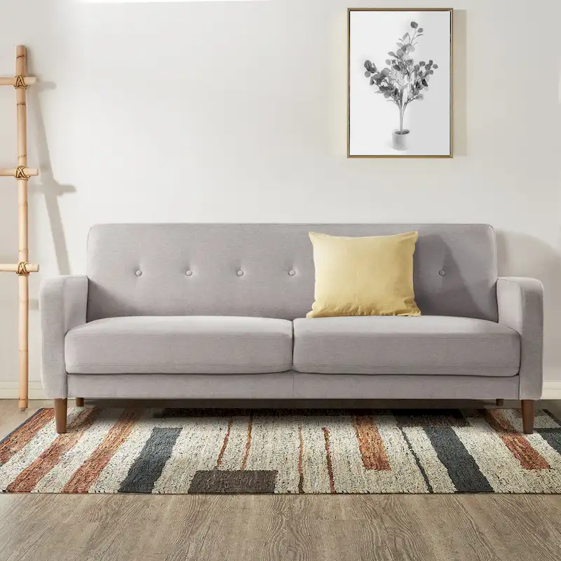 Modern Tufted Linen Sofa with Armrest Pockets