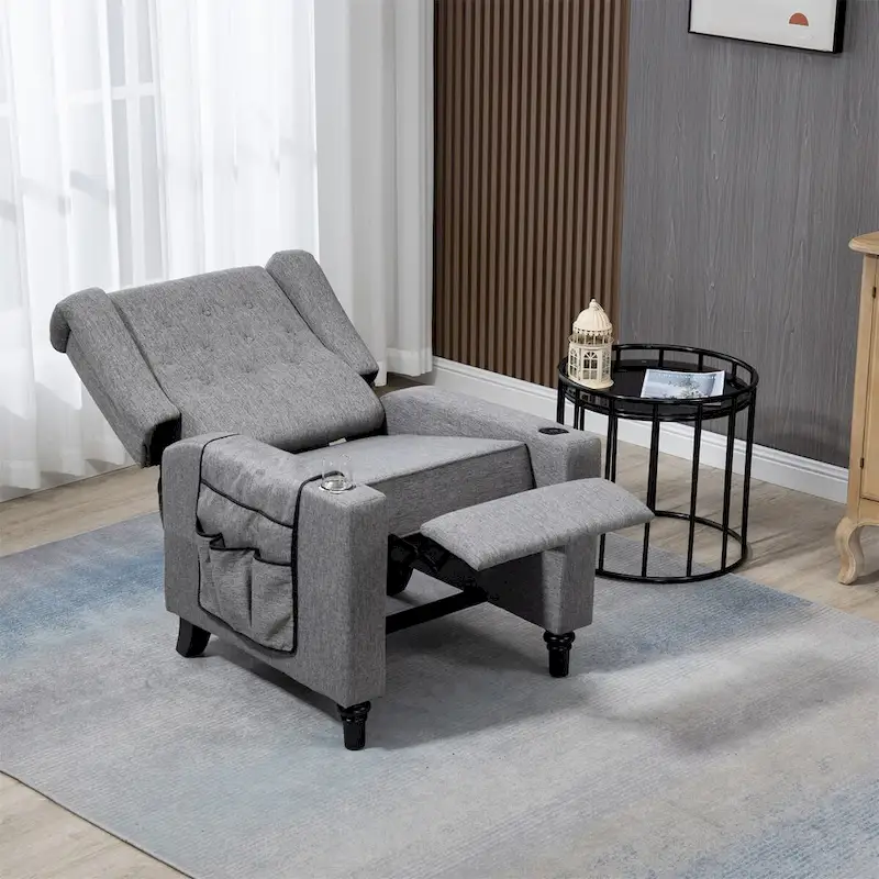 Button Tufted Wingback Push-Back Fabric Recliner Chair with Footrest