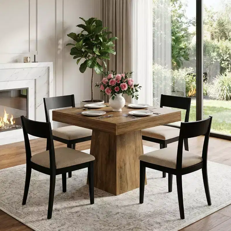 MAYEERTY 31.5 Square Farmhouse Dining Table, Small Kitchen Dinner Table
