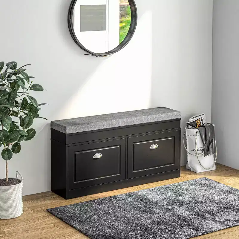 HOMCOM Modern Shoe Rack Bench for Entryway, Storage Organizer with Cushion, 2 Drawers, Adjustable Shelf, Holds 8 Pairs