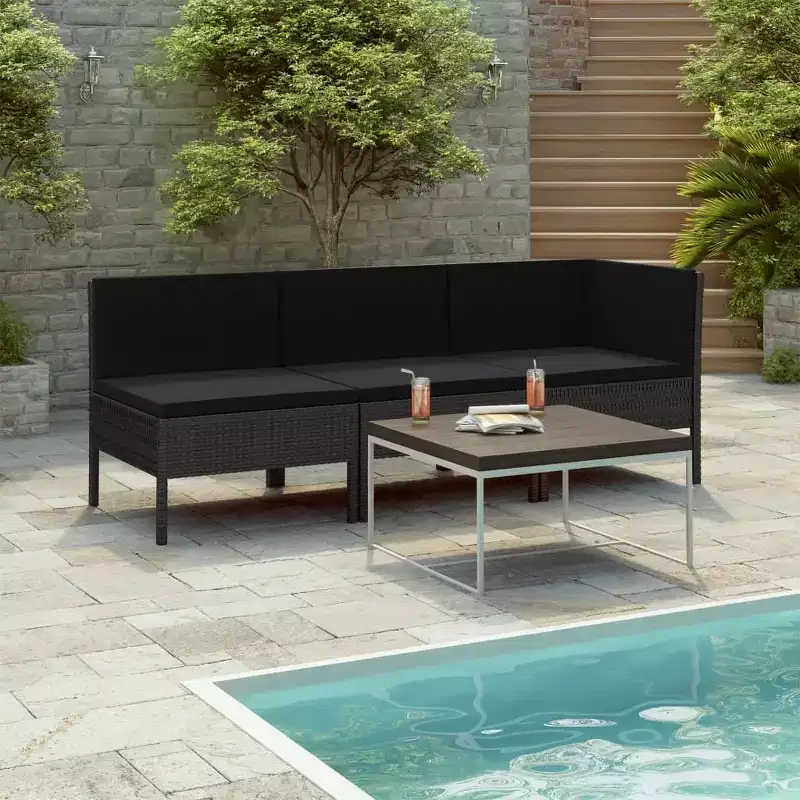 vidaXL Patio Furniture Set 3 Piece Outdoor Sectional Sofa Set Poly Rattan