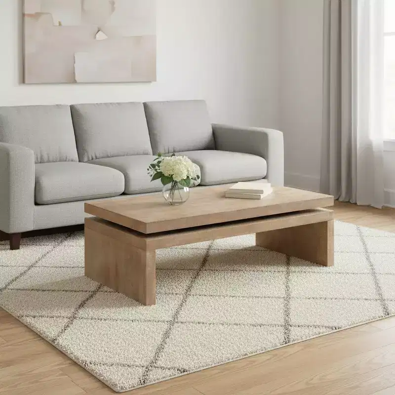 HomeRoots 48 Natural Wood Distressed Floating Frame Coffee Table