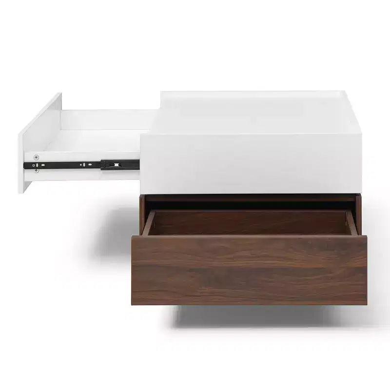 GDFStudio Elliot Wood 24 Square Coffee Table with 2-Drawer and Swivel Tabletop