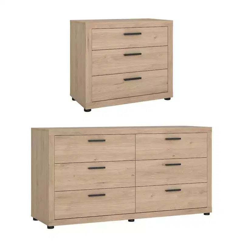 Mira Bedroom - 6 Drawer Double Dresser And Chest, Jackson Hickory