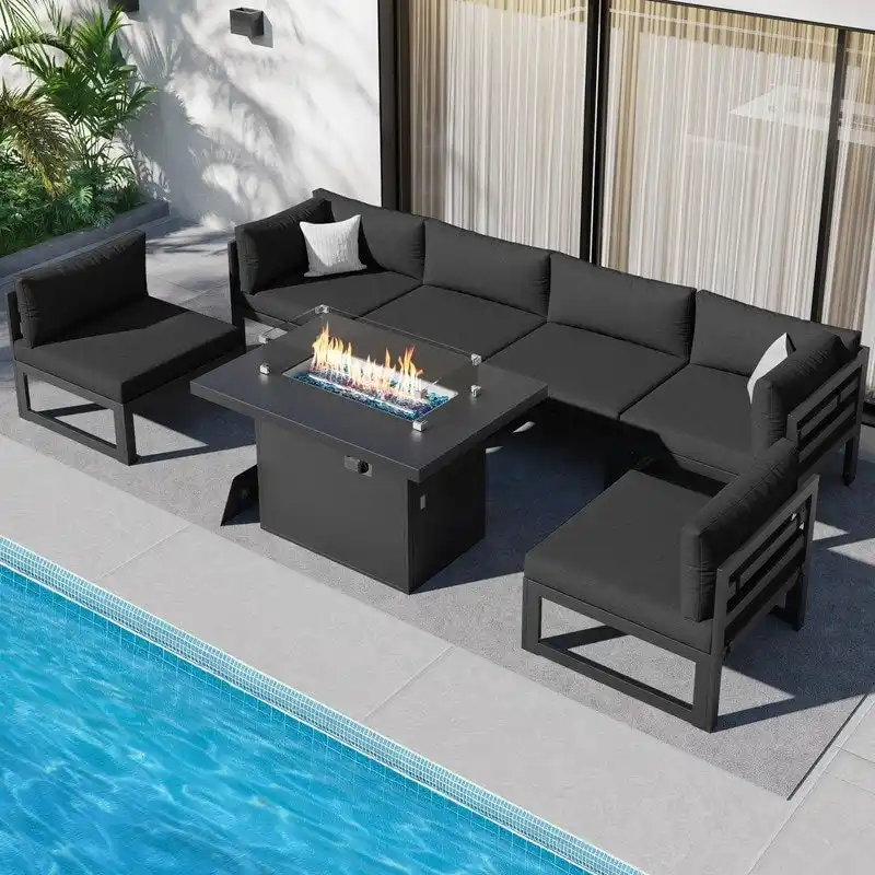 FINCATI 7-piece Oversized Aluminum Patio Furniture Set with 43 Fire Pit Table for Backyard, Deck, and Garden