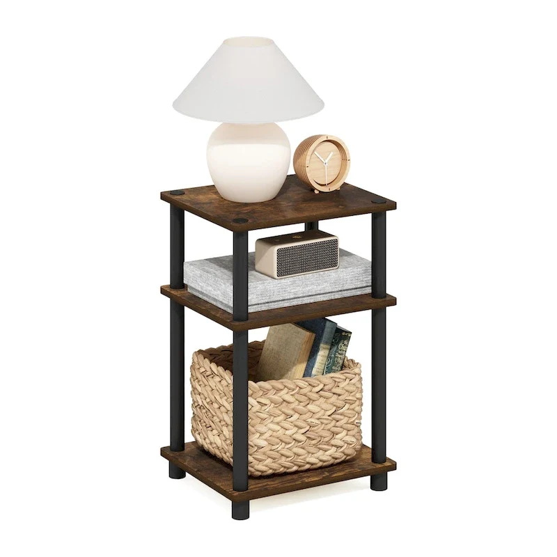 3-Tier End Table, Sonoma Oak/White, No-Tools Assembly, 1-Person