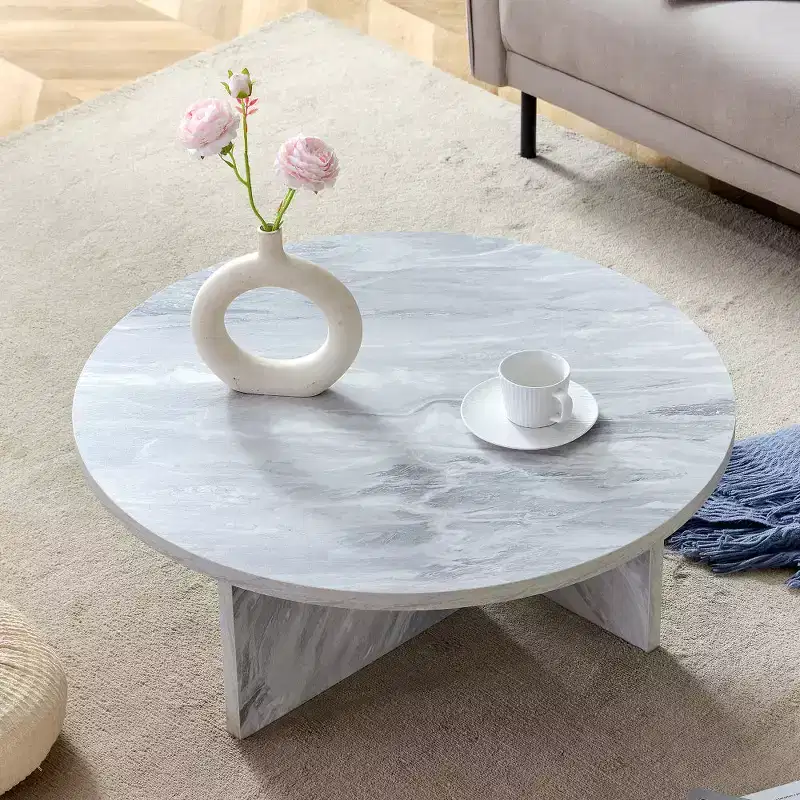 Chic Crate - Nordic Flair Minimalist MDF White Round Coffee Table, Decor Friendly Modern Style, 31.5*31.5*13.98 Inches