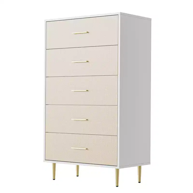 Modern White Nightstand for Bedroom, 5 Drawer Dresser, Small Bedside Table Night Stand, Wooden Nightstand with Drawers for Bedroom, Living Room