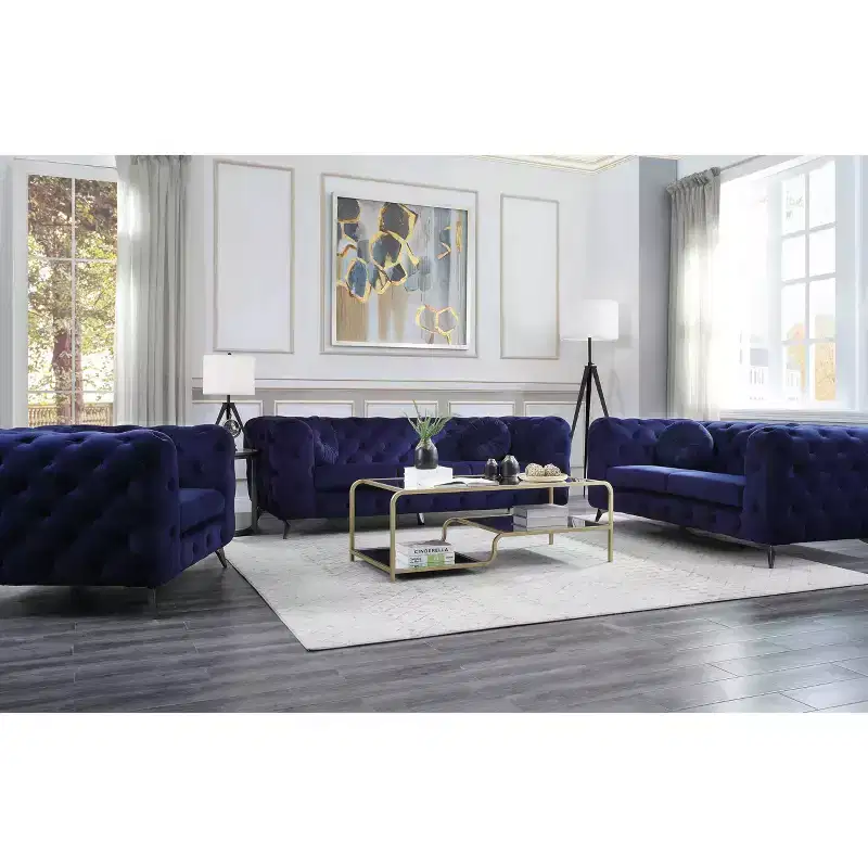 Tufted Velvet Accent Chair with Arms, Wood Frame & Metal Legs, Glossy Finish