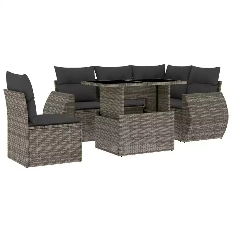 vidaXL 6 Piece Patio Sofa Set with Cushions Poly Rattan