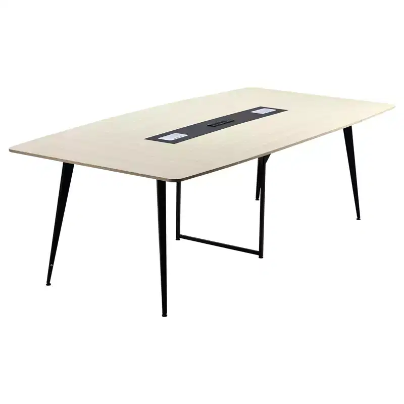 VEVOR Conference Table,8 ft Boat Shaped Office Meeting Table with Charge Station for 10 Person, Modern Boat Seminar Meeting Desk with Metal Legs,Beige