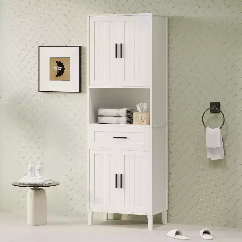 Okak Bathroom Storage Cabinet with 2 Doors,1 Drawer&Adjustable Shelves,Tall Freestanding Storage Cabinet for Bathroom
