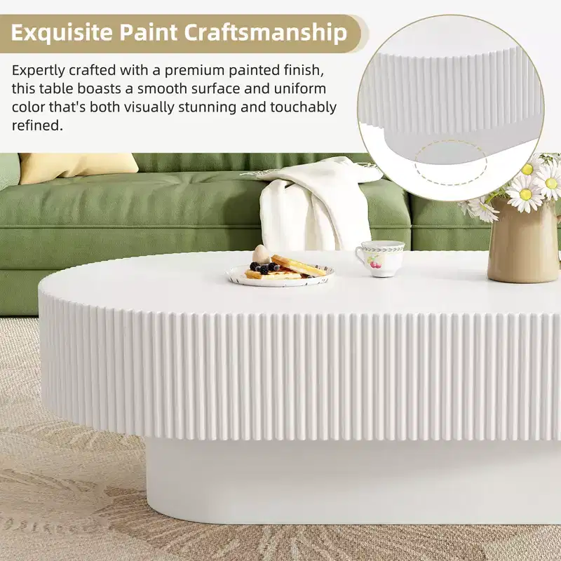 Oval Coffee Table with Fluted Base for Living Room