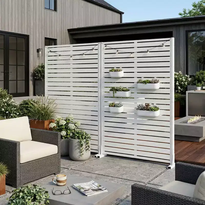 Classic Louvered White HDPE Room Divider, 72x47x16, 6-Piece Easy Care Indoor Outdoor Screen